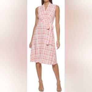 NWT TOMMY HILFIGER Size 14 Pink Plaid Sleeveless V-Neck Belted Dress Preppy